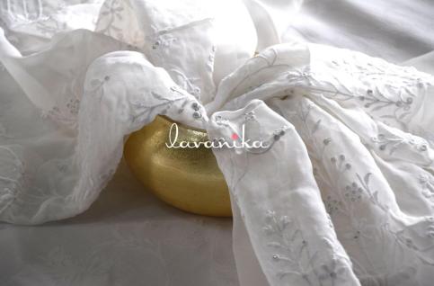 Sequin work, Thread Embroidery on Dyeable Georgette Fabric Dno B1919RFD Silver Sequin, Viscose Dyeable Thread